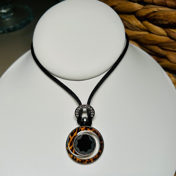 Vintage 925 David Sigal Sterling Silver & Onyx, Pavé CZ Leopard enameled Pendant - Picture 4 of 15